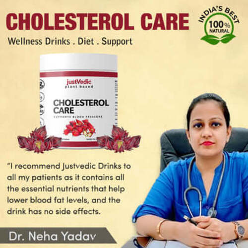 Justvedic Cholesterol Care Drink Mix Recommend by Dr. Neha Yadav - cholesterol reducing drinks - best cholesterol lowering drinks - drinks that help lower cholesterol