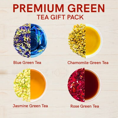 4 Types of green Tea in premium green gift box 