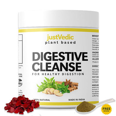 Justvedic Digestive Cleanse Drink Mix Jar - best gut health drinks - healthy gut drinks - drinks good for gut health