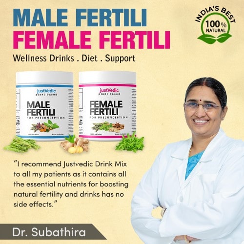 JustVedic Male and Female Fertility Drink Mix Combo Recommend By Doctor Subathira - fertility tea for pcos - drink for fertility - drinks that boost fertility