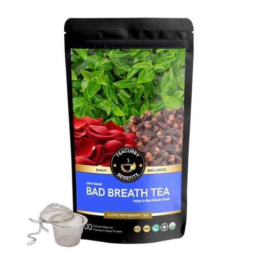 lose pack with infuser of herbal tea for bad breath