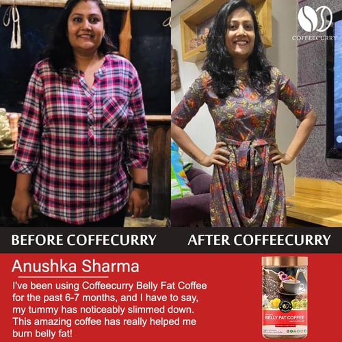 before after use of coffeecurry coffee to lose belly fat