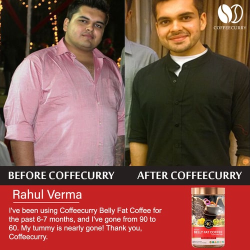 before after use of coffeecurry coffee to lose belly fat