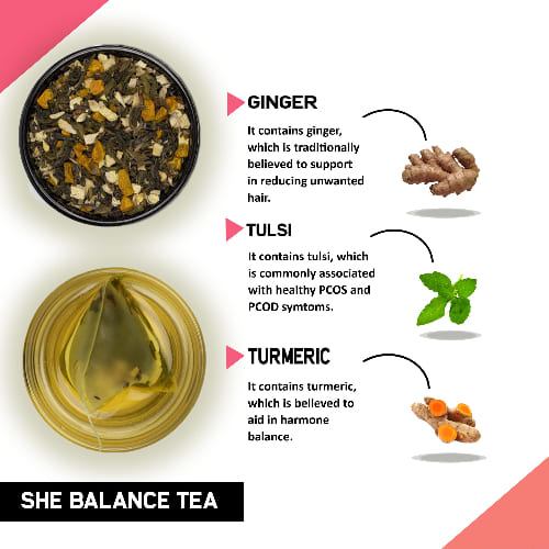 PCOS PCOD Tea - She Balance Tea Help with Hormone, Period and Weight - with Diet Chart