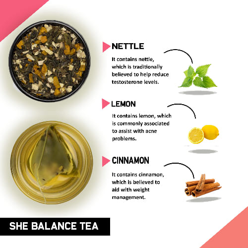 PCOS PCOD Tea - She Balance Tea Help with Hormone, Period and Weight - with Diet Chart