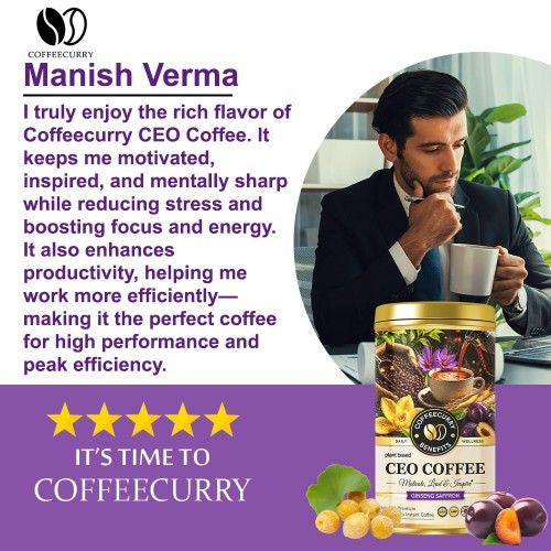 CEO Coffee (Premium Golden Tin Can) - Instant Coffee for Enhanced Focus, Clarity, Alertness, and Memory Boost - CoffeeCurry