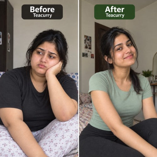 Before not Using Teacurry PCOS PCOD Slimming Tea for Women  After Using Teacurry PCOS PCOD Slimming Tea for Women
