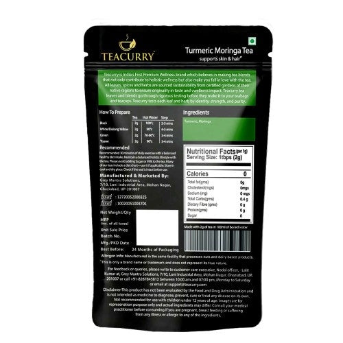 Teacurry Turmeric Moringa Latte Back Image