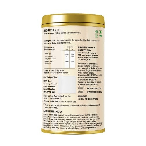 Tecaurry Caramel Instant Coffee Powder Back Image 