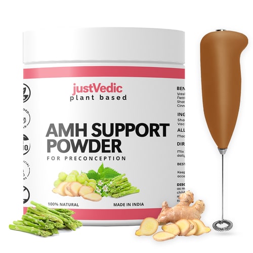 Justvedic AMH Support Drink Mix with frother