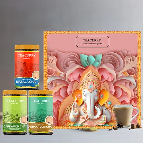 Exquisite Tea Gift Box - Aromatic Cardamom Chai, Spicy Masala Chai, Invigorating Adrak Tulsi Chai