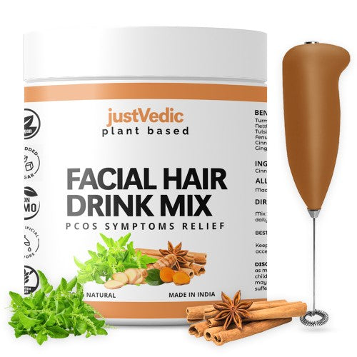 Justvedic Facial Hair Drink Mix- with frother