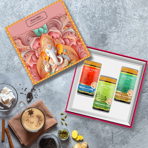 Exquisite Tea Gift Box - Aromatic Cardamom Chai, Spicy Masala Chai, Invigorating Adrak Tulsi Chai