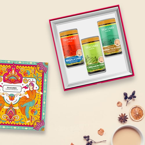 Exquisite Tea Gift Box - Aromatic Cardamom Chai, Spicy Masala Chai, Invigorating Adrak Tulsi Chai