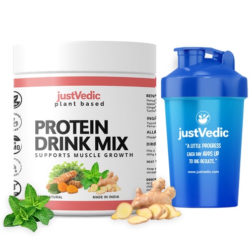 Justvedic Plant Based Protein Drink Mix - with shaker 