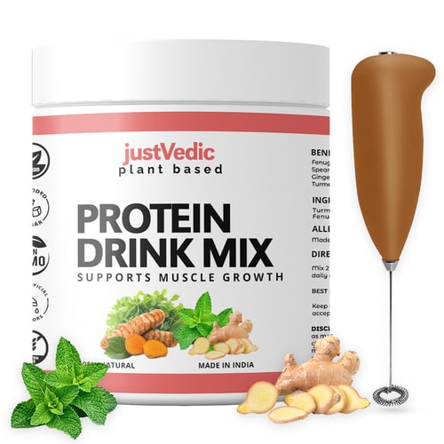 Justvedic Plant Based Protein Drink Mix - with frother 