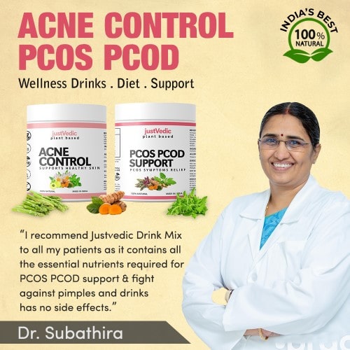 Justvedic PCOS PCOD Acne Control Drink Mix Combo Recommend by Dr. Subathira