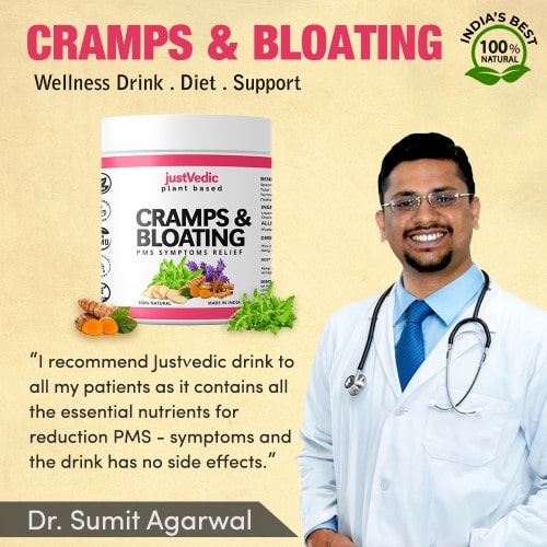 Justvedic Cramps & Bloating Drink jar Approved by Docter Sumit Agarwal