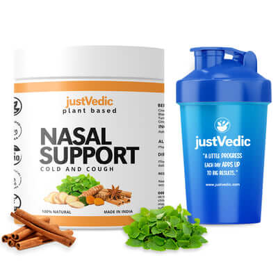 Justvedic Nasal Support Drink Mix Jar and Shaker