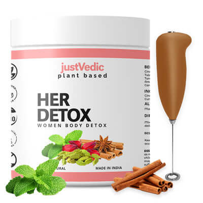 Justvedic Her Detox Drink Mix Jar and Frother