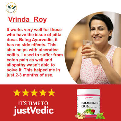 Justvedic Balancing Pitta Drink Mix used by Vrinda Roy