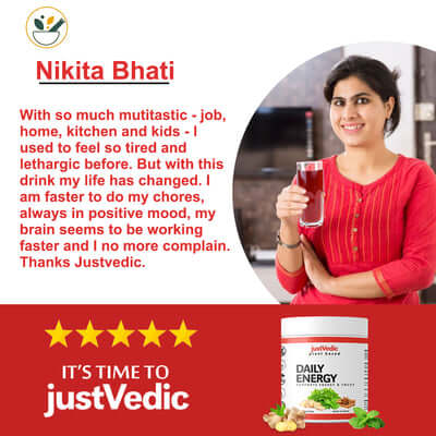 Justvedic Daily Energy Drink Mix used by Nikita Bhati