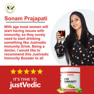 Justvedic Her Immunity Drink Mix used by Sonam Prajapati