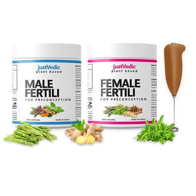 JustVedic Male and Female Fertility Drink Mix Combo Jar and Frother