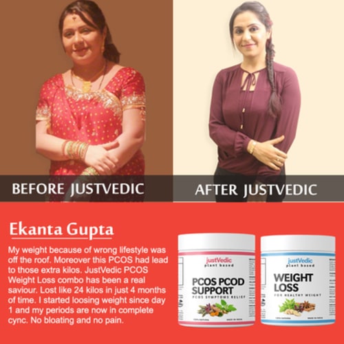 Justvedic PCOS-PCOD Weight Loss Drink Mix Combo used by Ekanta Gupta - fat burning powder mix - pcos drink mix- pcos weight loss drink