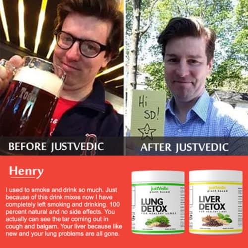 Justvedic Lung and Liver Detox Drink Mix Combo used by Henry