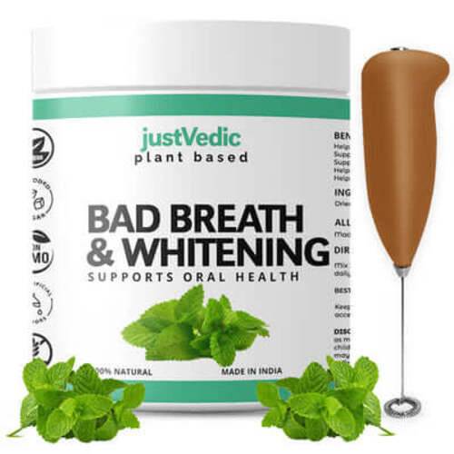 Justvedic Bad Breath & Whitening Drink MIX and frother - powder whitening teeth - ayurvedic teeth whitening powder