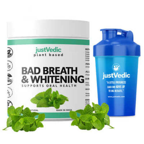 Justvedic Bad Breath & Whitening Drink MIX and Shaker - teeth whitening toothpaste - whitening toothpaste