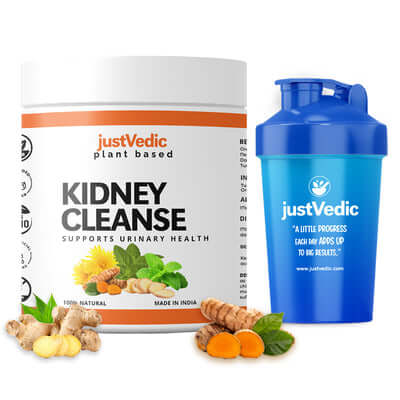 Justvedic Kidney Cleanse Drink Mix Jar and Shaker
