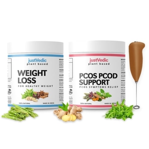 Justvedic PCOS-PCOD Weight Loss Drink Mix Combo Jar and Frother - pcos control drink - pcos cure drink - pcos detox drink