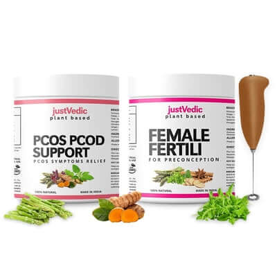 Justvedic Female PCOS-PCOD Fertlity Drink Mix and Frother