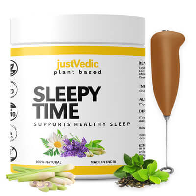 Justvedic Sleepy Time Drink Mix Jar and Frother 