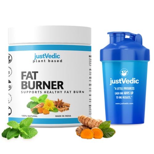 Justvedic Fat Burner Drink Mix Jar and Shaker - organic fat melt powderorganic fat melt powder - boost weight loss drink - best slimming drink