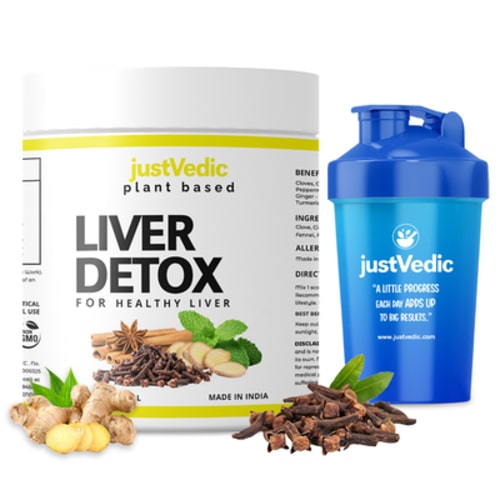 Justvedic Liver Detox Drink Mix Jar and Shaker