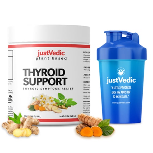 Justvedic Thyroid Support Drink Mix Jar and Shaker