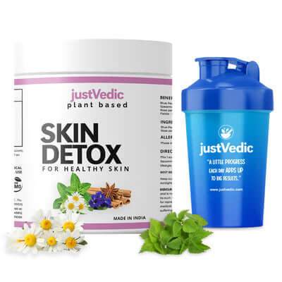 Justvedic Skin Detox Drink Mix Jar and Shaker