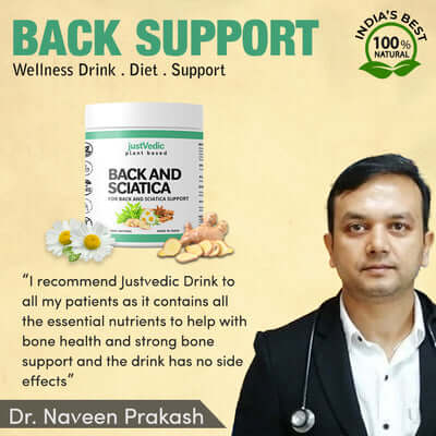 Justvedic Back and Sciatica Support Drink Mix Recommend by Dr. Naveen Prakash - best drink for back pain - back pain powder