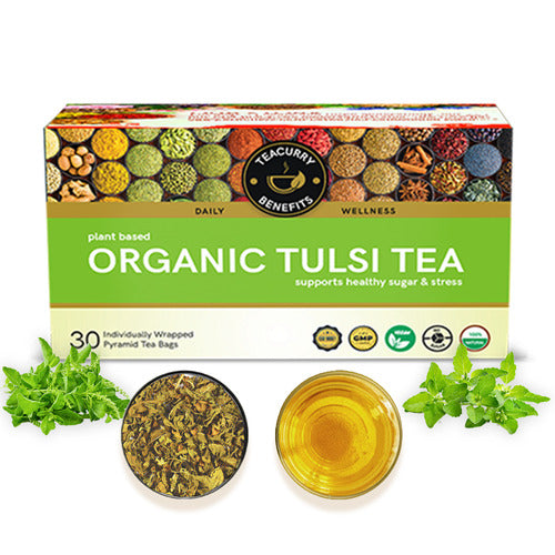Teacurry organic Tulsi Green Tea 1 month pack 30 tea bags