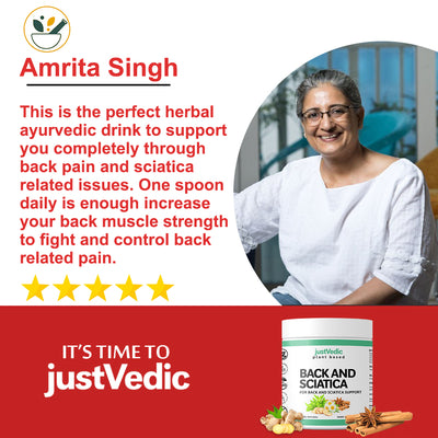 Justvedic Back and Sciatica Support Drink Mix used by Amrita Singh - body pain relief drink - pain reliever drink