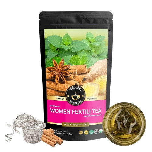 Teacurry Women Fertility Tea Pouch with Infuser - tea fertility herbs to get pregnant - tea for female fertility - women fertility tea review