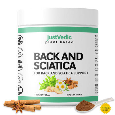 Justvedic Back and Sciatica Support Drink Mix Jar - pain relief powder - pain killer powder - powder for pain relief