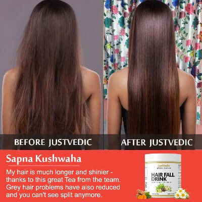 Justvedic Hair Fall Drink Mix used by Sapna Kushwaha