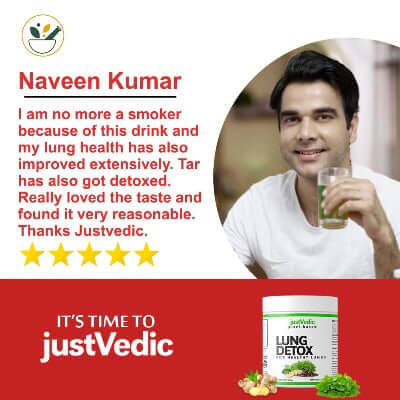 Justvedic Lung Detox Drink Mix used by Naveen Kumar -  breath easy powder - lungs detox cleaner drink - lungs clean powder