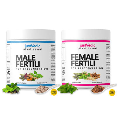 Justvedic Male and Female Fertility Drink Mix Combo Jar - fertility tea for women - herbal teas for fertility - tea that helps with fertility