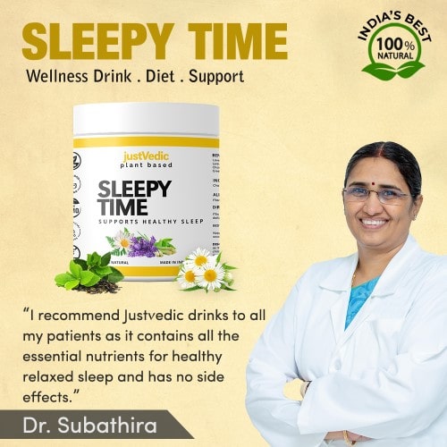 Justvedic Sleepy Time Drink jar Approved by Docter Subathira